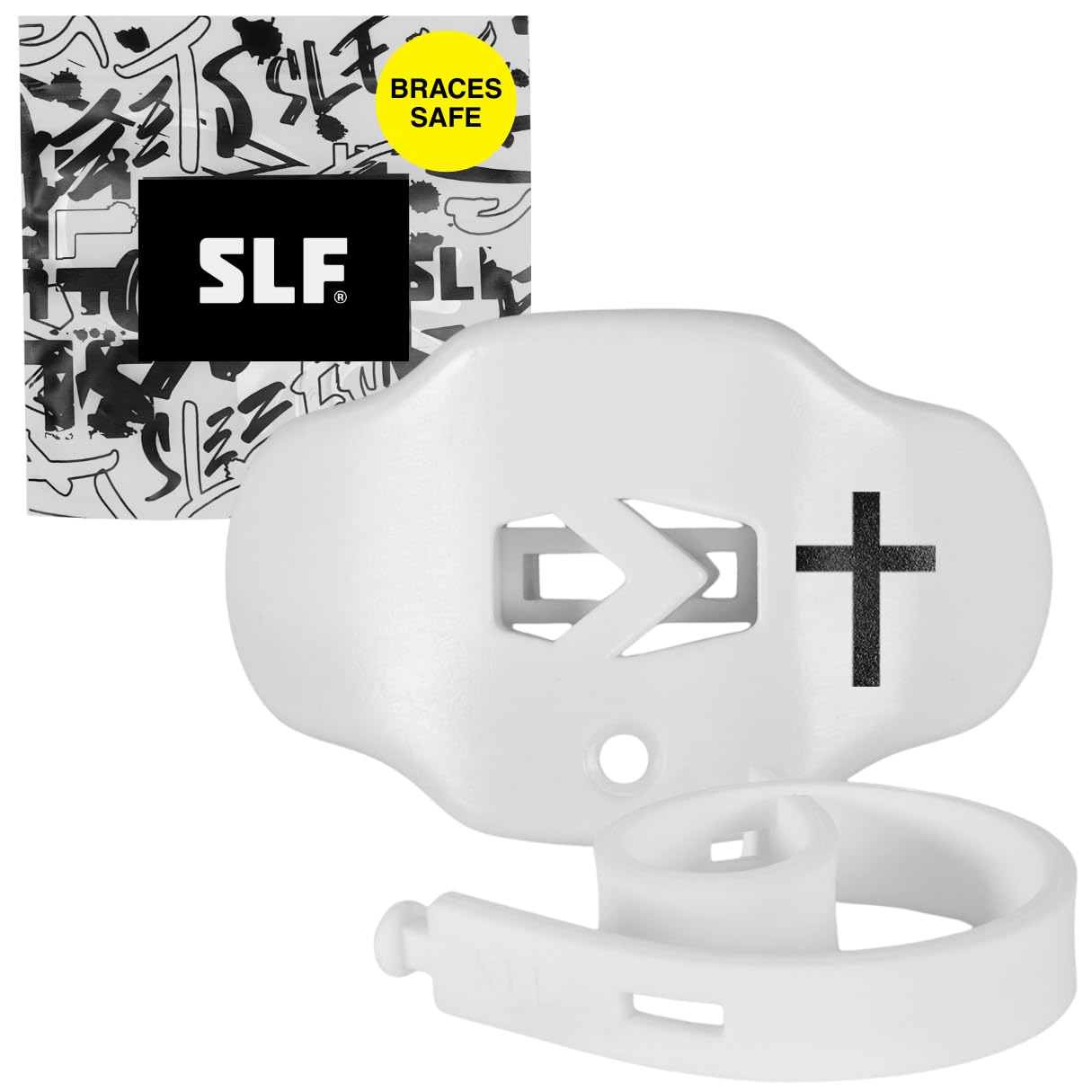 SLEEFS Football Mouth Guard - Youth Mouthguard with Strap - Lip/Teeth Protector Mouthpiece - No Boil - for Youth/Adults, Maximum Air Flow, for All Sports - Cross (Cross White)