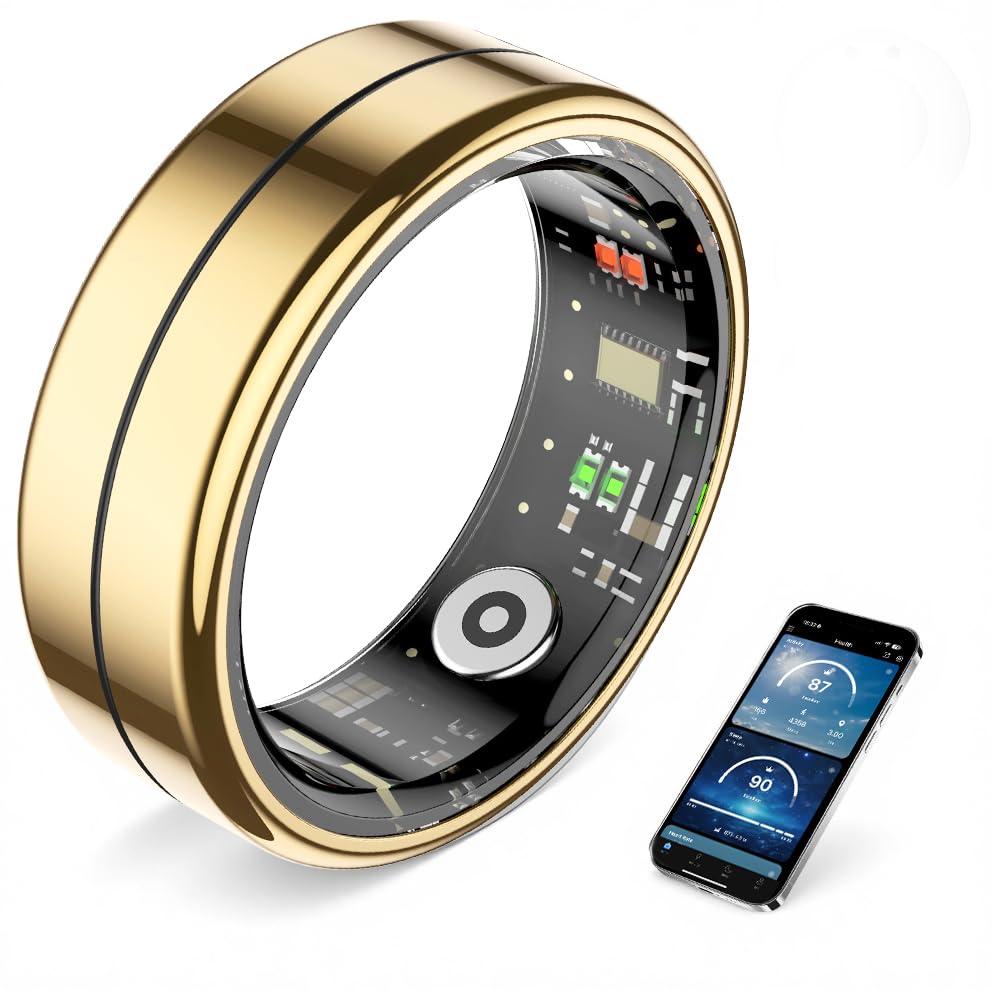 Smart Ring for Women & Men -100+ Sports Modes, Fitness Tracker with Heart Monitor, Sleep Tracker, Step Counter, Fitness Ring Compatible Android iOS, IP68 Waterproof, No Subscription Fee (Gold, 12)
