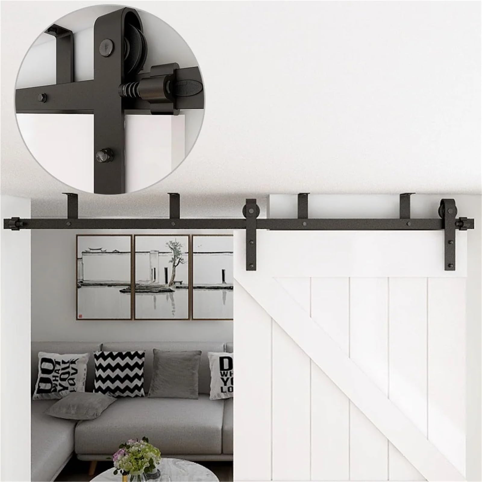 Barn Door Sliding Kit, 4FT-13FT Ceiling Mount Sliding Barn Door Hardware Kits Anti-Rust Bracket Track for Single(7FT-213CM)