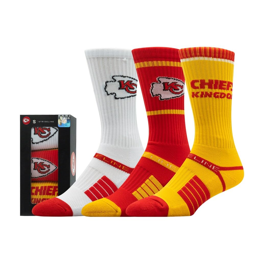 Strideline NFL Kansas City Chiefs Socken Strümpfe Premium Crew 3er Pack Socks Geschenkbox M/L (40-46)