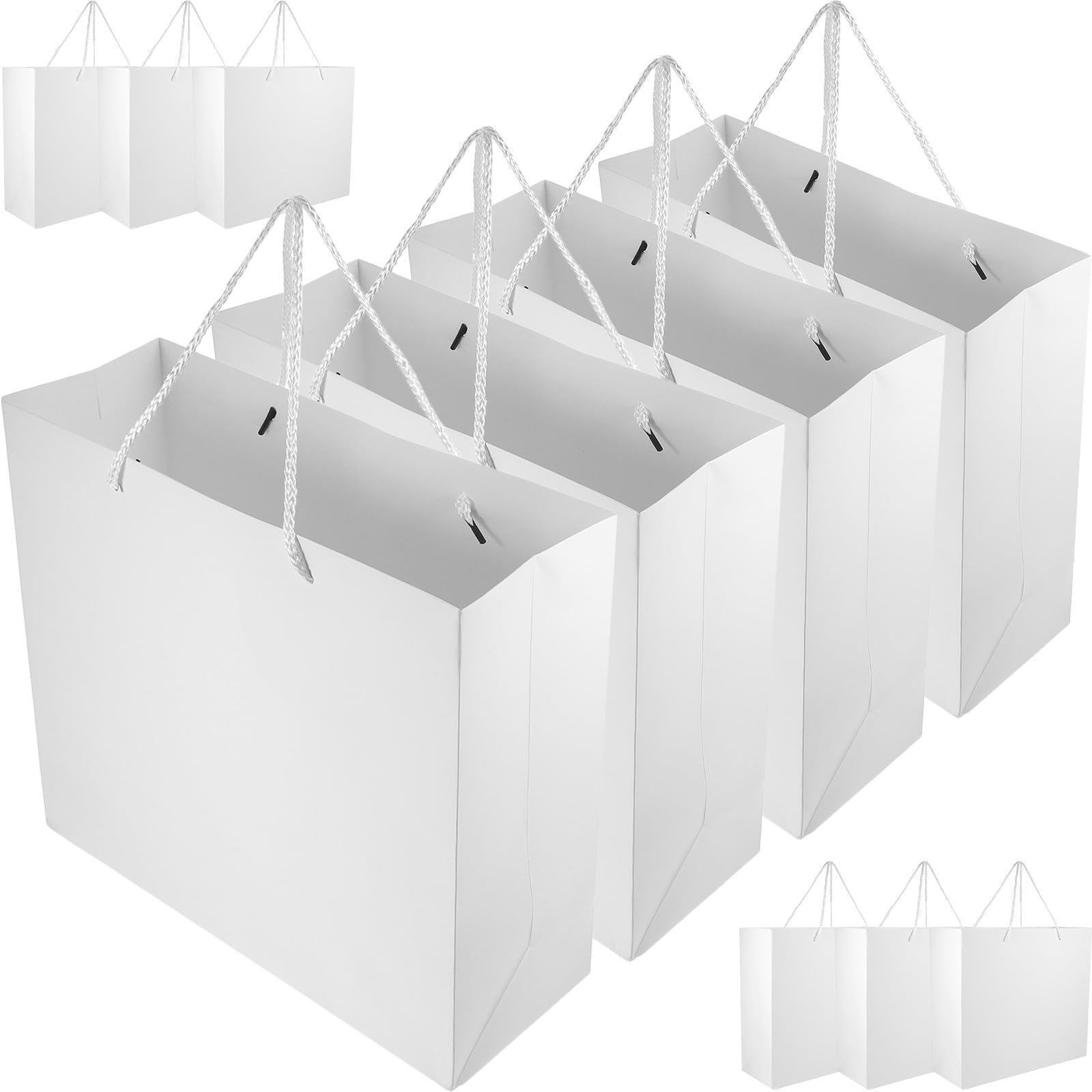 Holibanna Geschenktüten 10 Stück aus Papier mit Henkel Weiße Papiertüten Bedruckbar mit Eigenen Motiven Wiederverwendbare Einkaufstaschen für Party und Dinner
