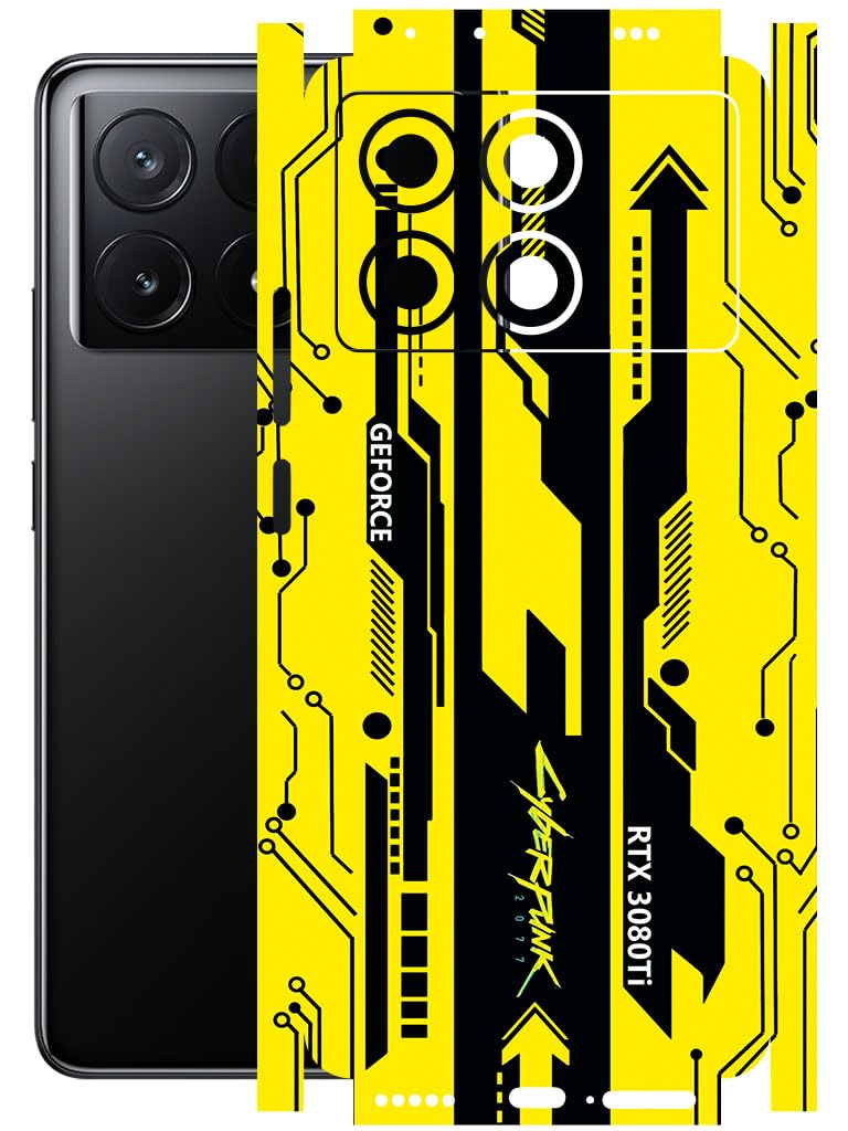 AtOdds - Compatible for Poco X6 PRO (5G) - Mobile Back Skin Sticker Wrap - Lamination - Back Screen Guard Protector (Coverage - Back+Camera+Sides) (Design - Yellow Cyberpunk)-image-18