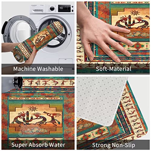 Rustic Southwestern Kitchen Rug Sets 3 Piece Southwest Kokopelli Native American Indian Runner Rugs Washable Vintage Farmhouse Cushioned Doormat Anti Fatigue Non-Slip Bedroom Floor Mats Area Carpet #TOP5
