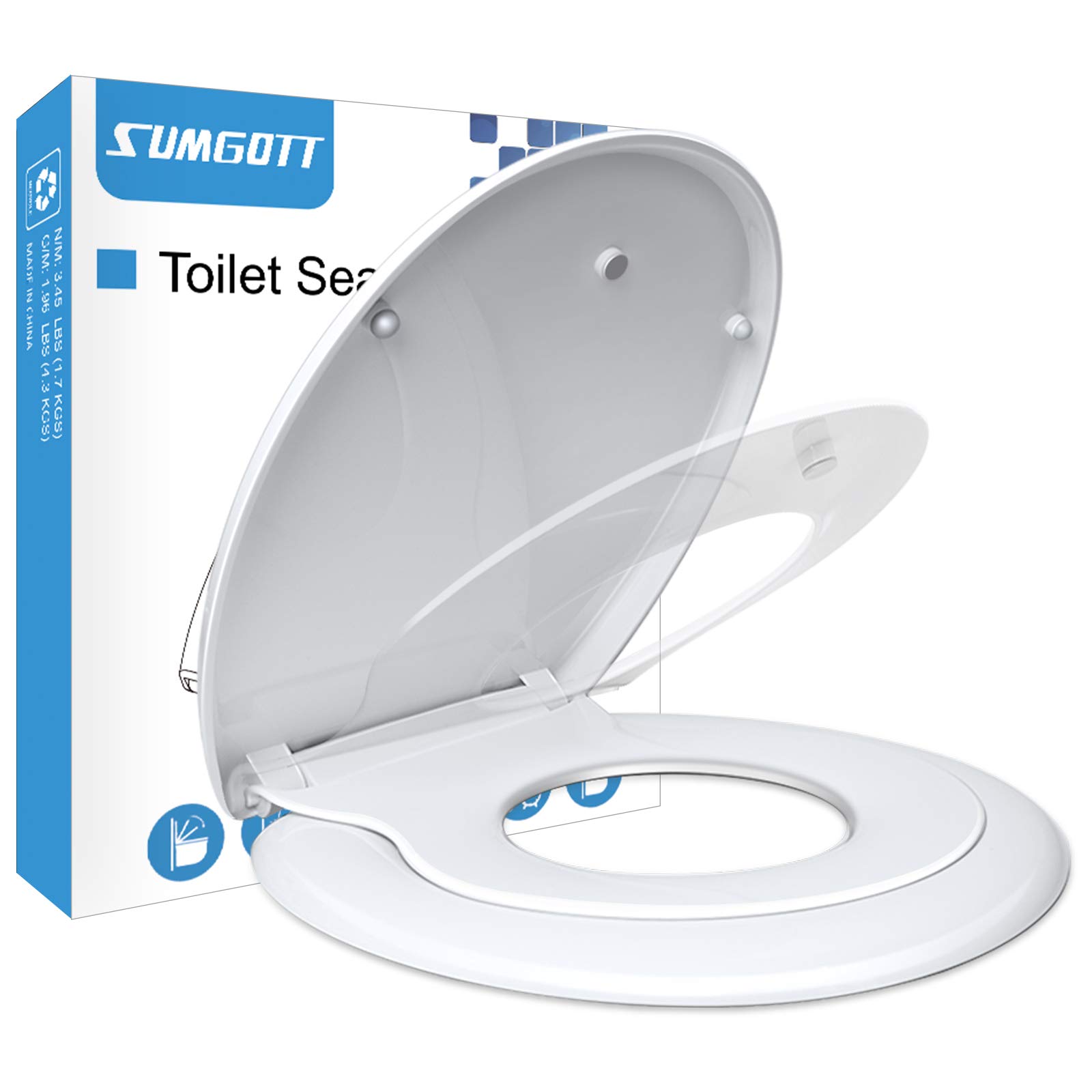 Copriwater, Sedile WC per Famiglie, Premium Tavoletta WC Universale 2 in 1 Adulti e Bambini, Chiusura Ammortizzata, Coperchio Rimovibile, Antibatterico, Facilitata Pulizia e Montare, Forma O, Bianco