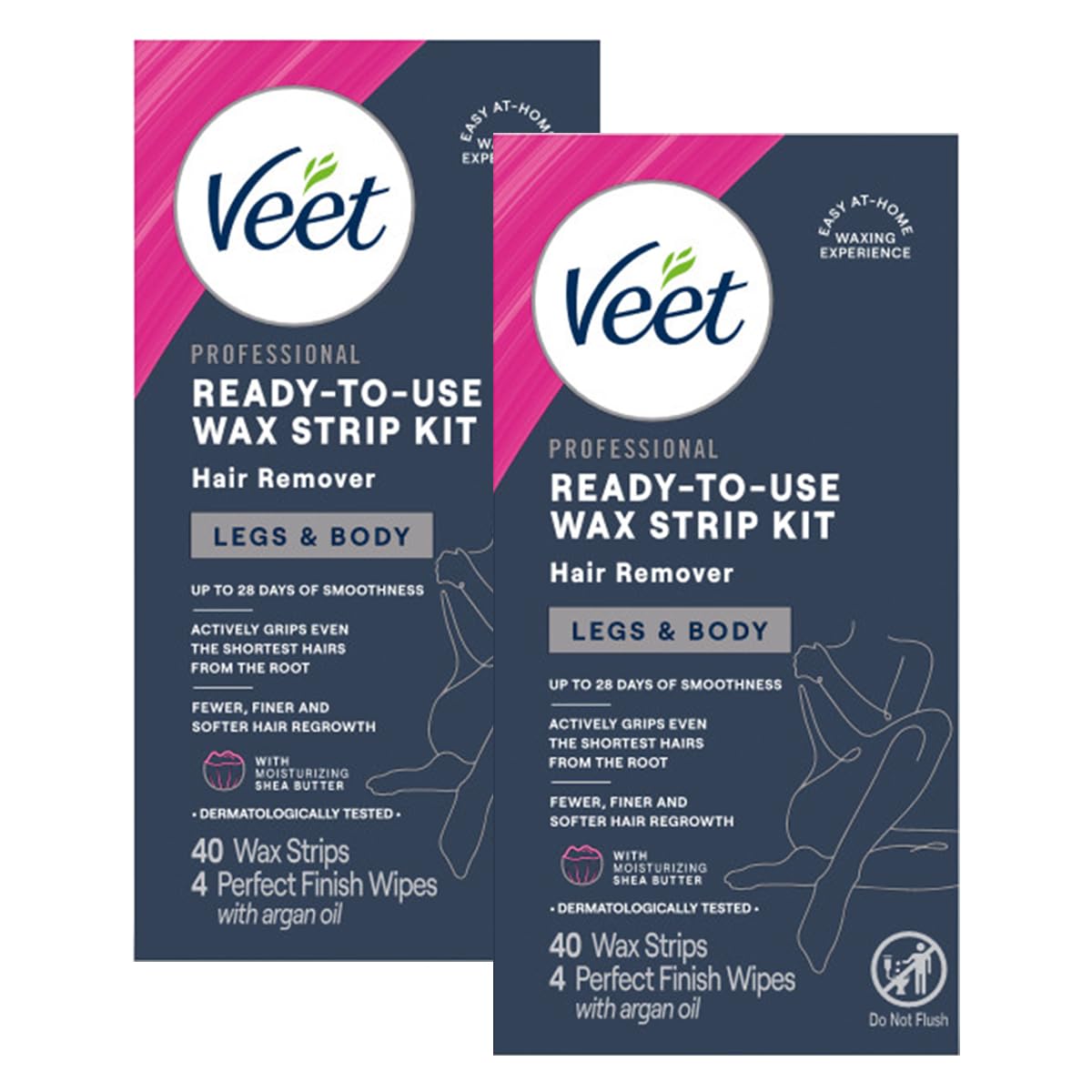 Veet Ready-to-Use Dermatologically Tested 40 Count Hair Remover Wax Strip Kit for Legs Body 2 Pack