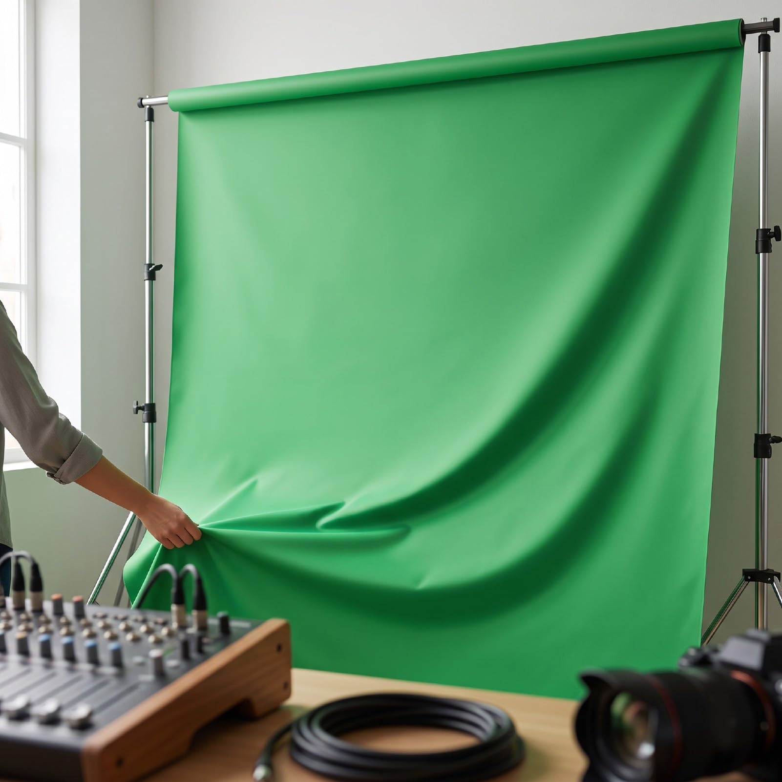 Sfondo Fotografico Pieghevole, Fondale Opaco in Poliestere (GREEN) | Fondale Fotografico in Poliestere, per Ritratti e Streaming, Pronto Chroma Key