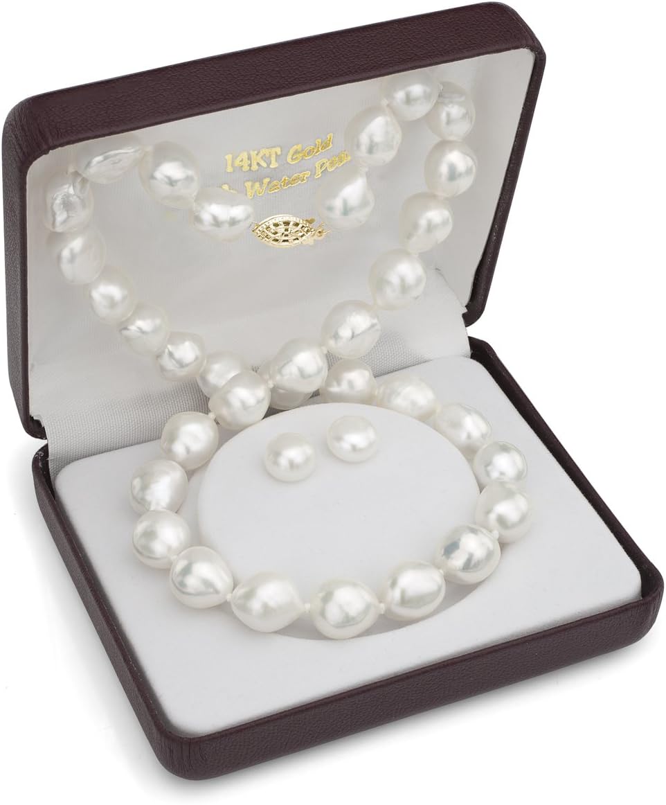 11 - 11.5mmホワイトバロック 淡水養殖真珠ネックレス18インチ スタッドピアスセット