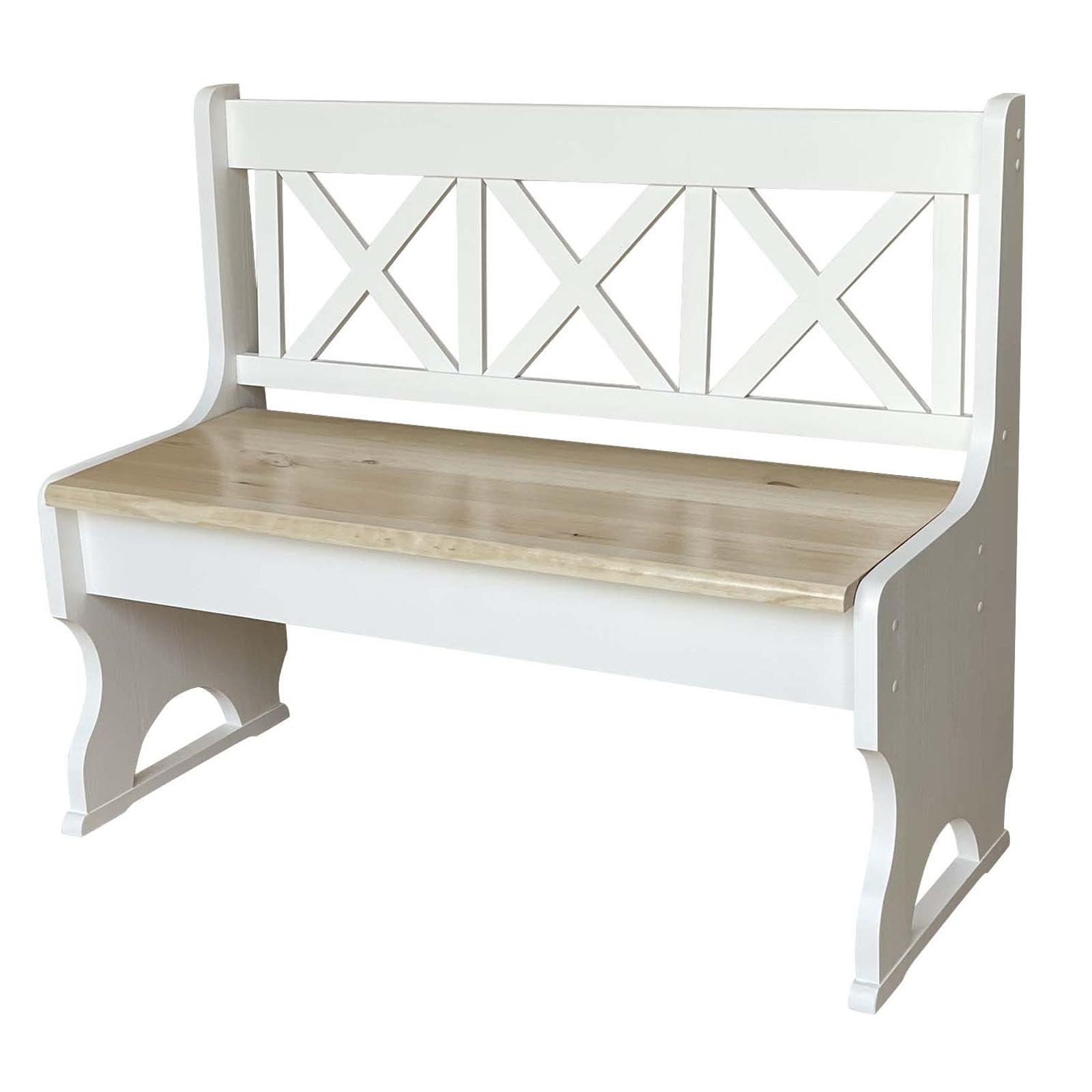 k koma Banco de madera maciza de pino blanco con respaldo, para interior, pasillo y comedor (135 cm)