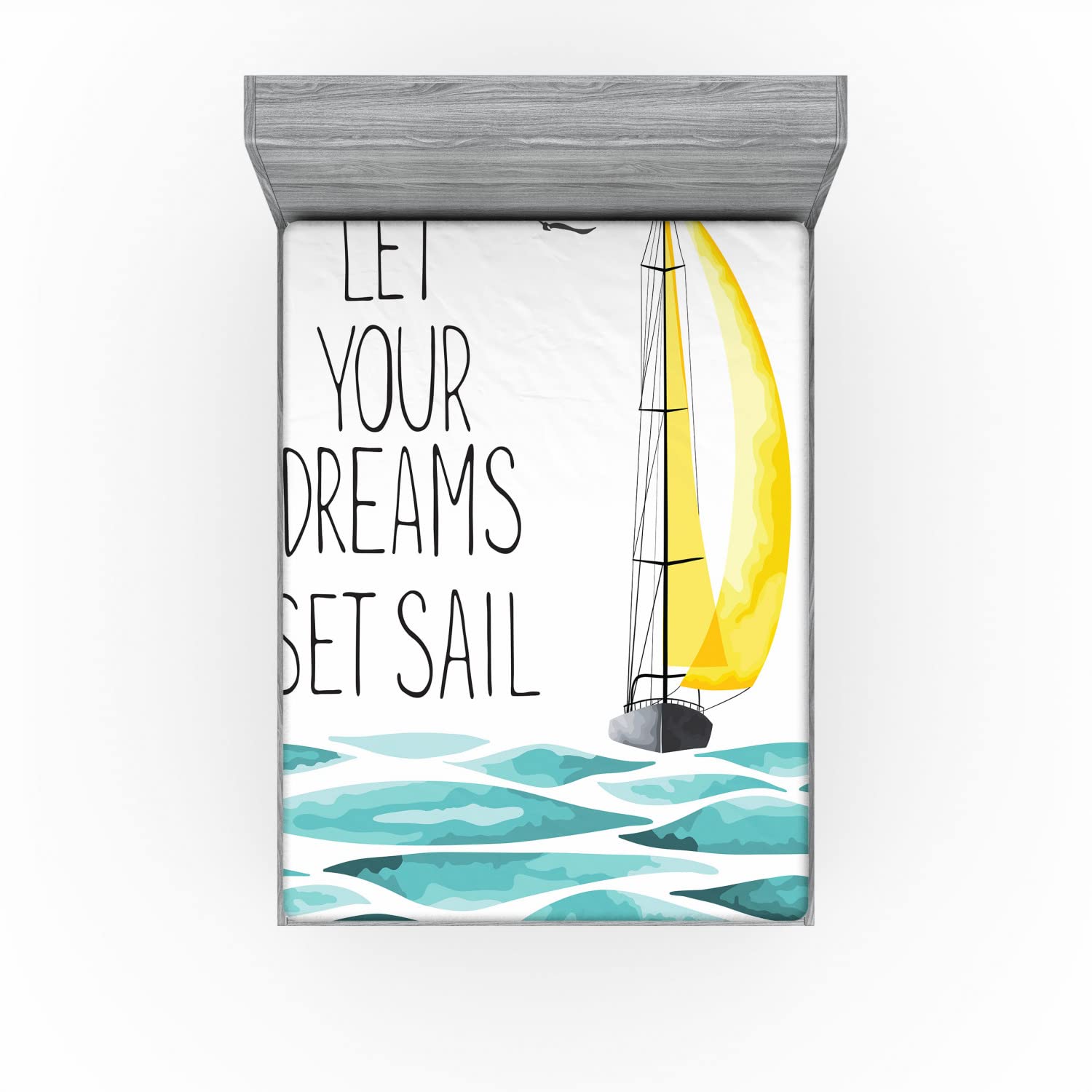 Ambesonne Sailboat 2 Pack Fitted Sheet, Let Your Dreams Sail, Bed Cover All-Round Elastic Deep Pockets 2 Pieces, Package Contains 2 Full Size Fitted Sheets, Sky Blue