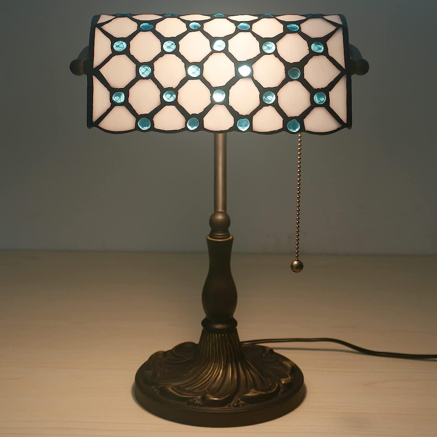 Bankiers Tischlampe, farbige Glaslampe, Kristallperlenschreibtischlampe, Schlafzimmer in der Nacht Leselampe (weiße Glassperlen aus weißem Meer) Innovate