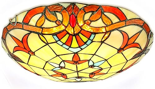 Lámpara de techo Tiffany con motivo de flores, montaje empotrado, pantalla de vitral, lámpara de techo para dormitorio, sala de estar, entrada,