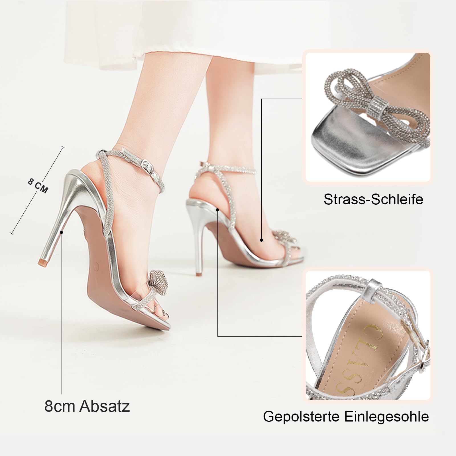 Damen Sandaletten mit Absatz Elegant und Bequem Glitzer High Heels, Verstellbarer Knöchelriemen Riemchensandalen Sommer Schuhe Klassische Blockabsatz Diamantsandalen