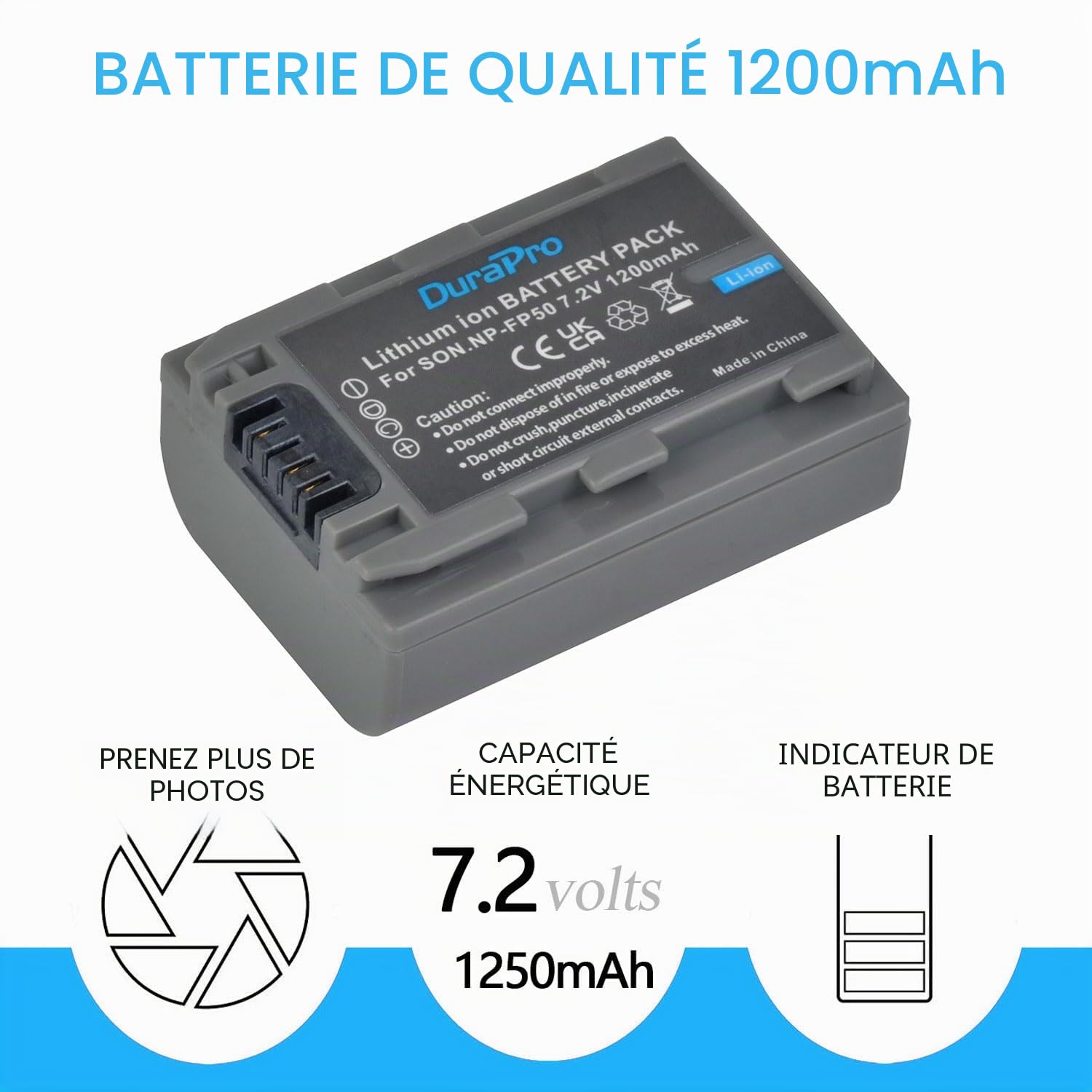 DuraPro Lot de 2 batteries NP-FP50 + chargeur LCD double USB pour Sony DVD203E, DVD205E