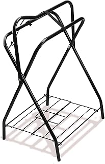 HDYEGY Saddle Rack Portable Folding Horse Saddle Stand for English and Western Saddles,28" L x 19" W x 37.5" H,Black