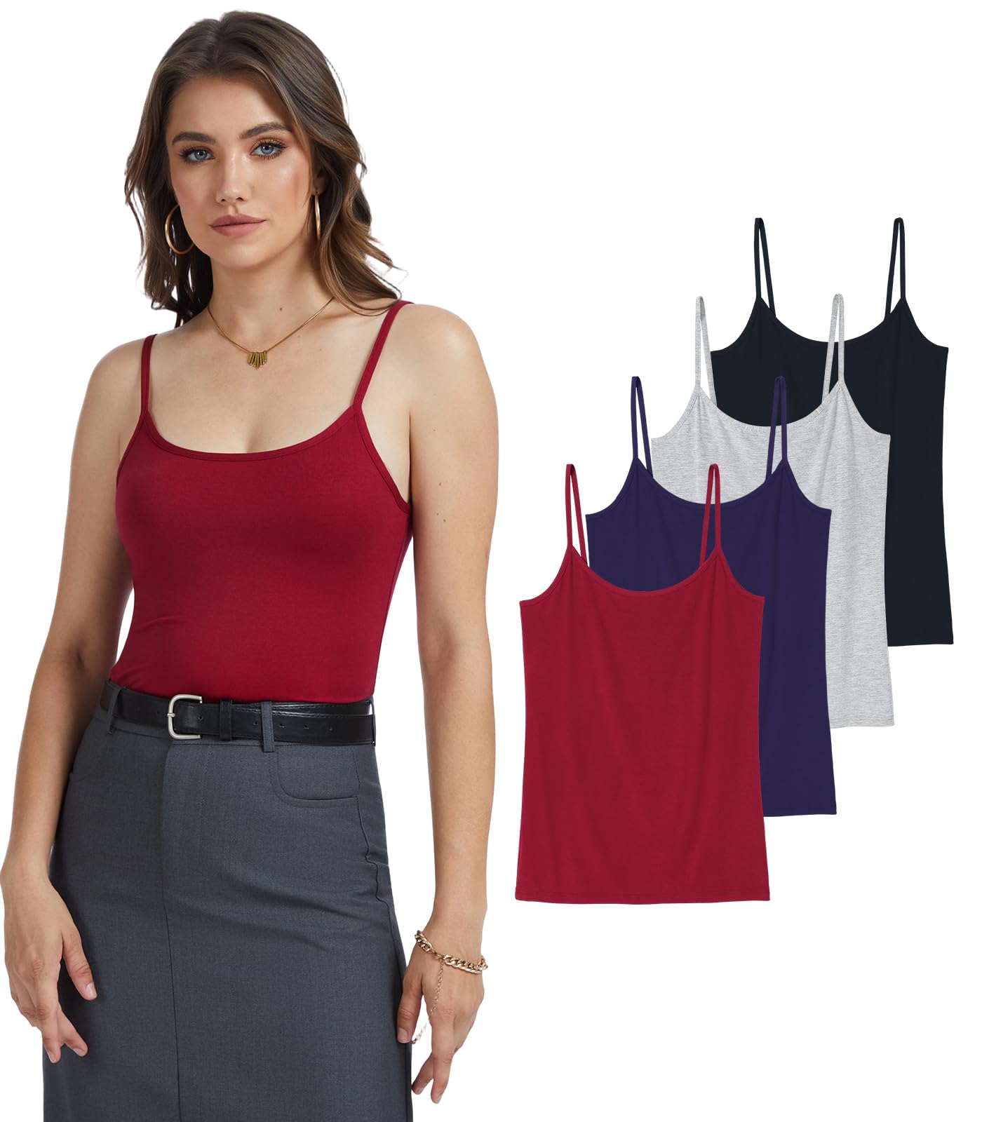 Accbiety 4 Pack Camisoles Tops for Women Undershirts Adjustable Spaghetti Strap Camisole Tank Lightweight Layering Tops