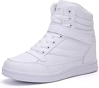 UBFEN Women's High Top Sneakers with 2-Inch Hidden Wedge Heel - 80s Retro Ankle Support Boots for Height Boost