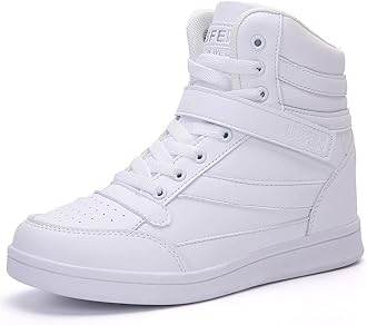 UBFEN Womens High Top Sneakers with Hidden Wedge Heel Ankle Support 2 Inch Height Increase 80s Retro Casual Boots