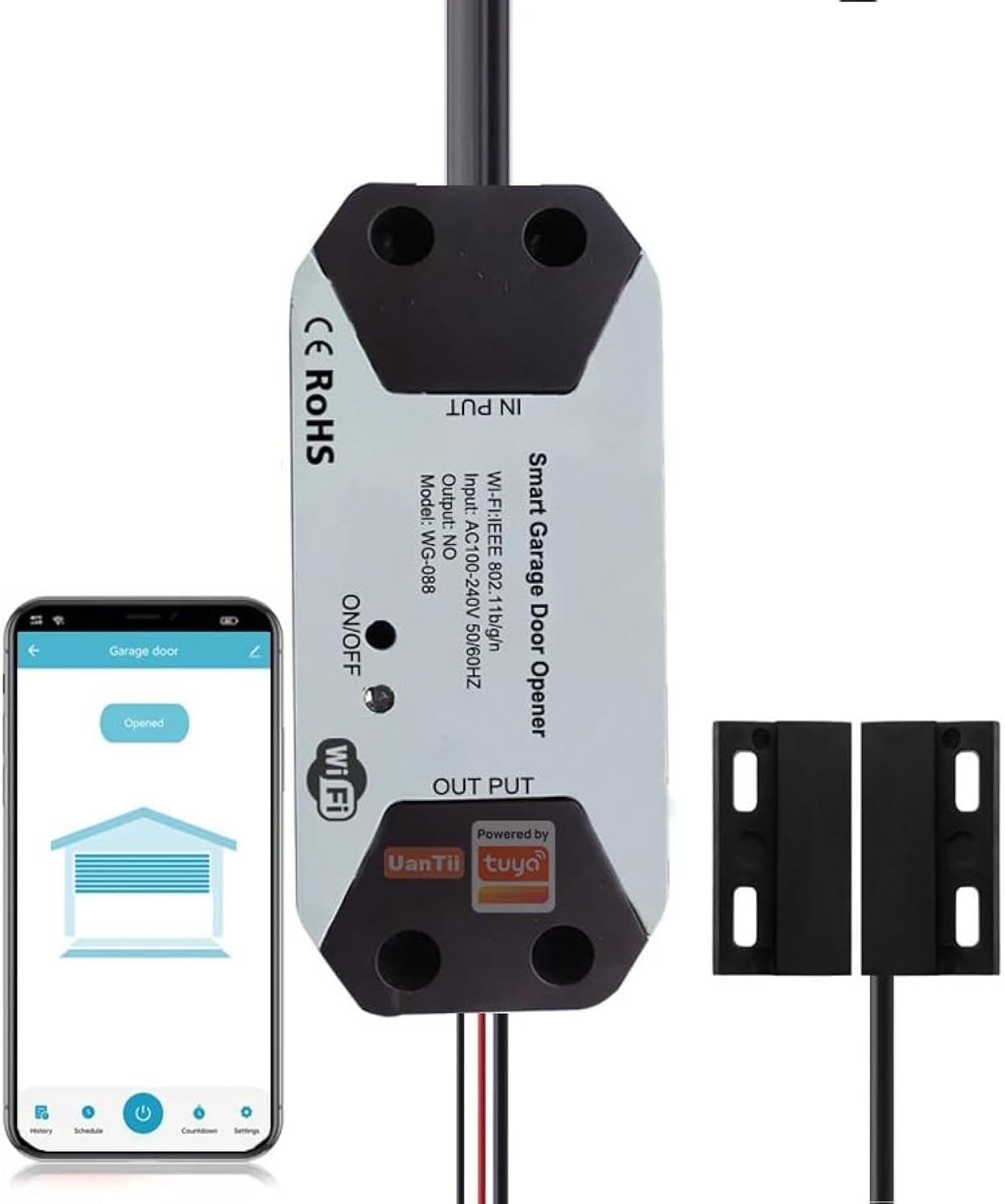 UanTii Smart Garage Door Opener Tuya Wifi Garage Door Controller APP and Voice Control,Works with Smart Life App,No Hub Required