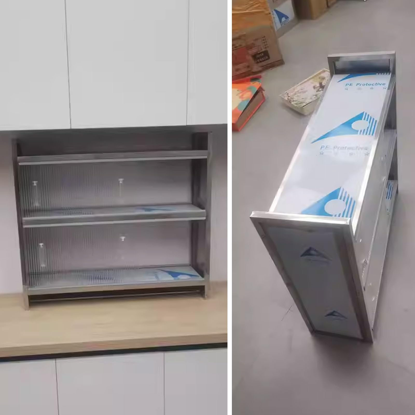 Armario de Pared Colgante de Acero Inoxidable para Cocina Baño Garaje con Puerta Corredera Semitransparente Barra para Colgar Varios Tamaños Disponibles(120 * 32 * 71cm)