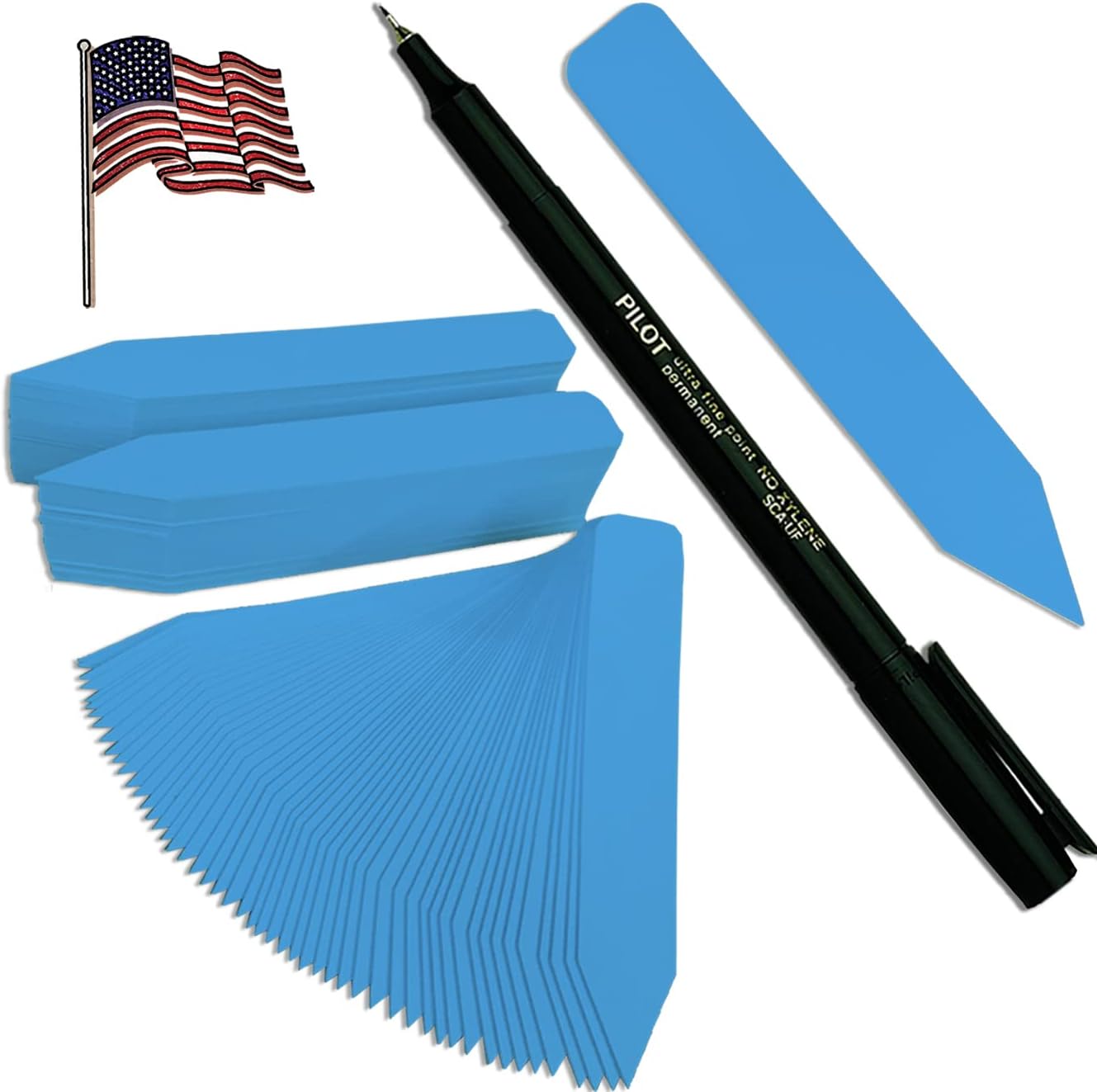 5" x 5/8" Blue Premium Pot Stakes with Marker - 2,000 Pcs - Plastic Plant Tags and Labels - Nursery Garden Tree Labels Waterproof Writeable | Made in The USA |