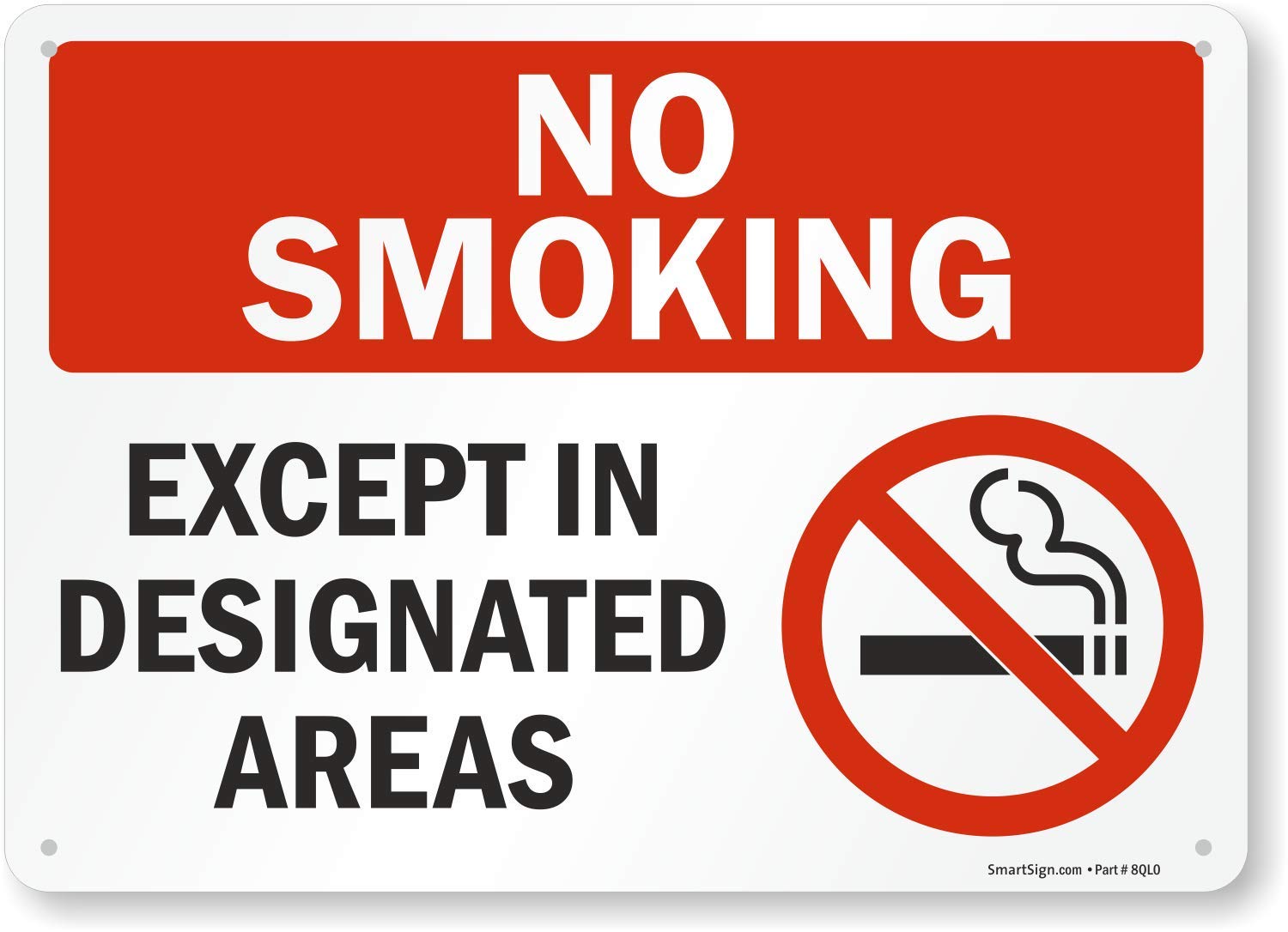 SmartSign9560-PL-14 "No Smoking, Except in Designated Areas" Plastic Sign with Graphic, 10" x 14", Black/Green on White