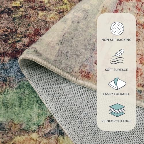 Lahome Modern Abstract 5x7 Area Rugs for Living Room, Washable Bedroom Rug Soft Non Slip Low Pile, Faux Wool Contemporary Carpet for Indoor Floor Decor Home Office Dining Room,Red/Multi by Lahome - Image 3