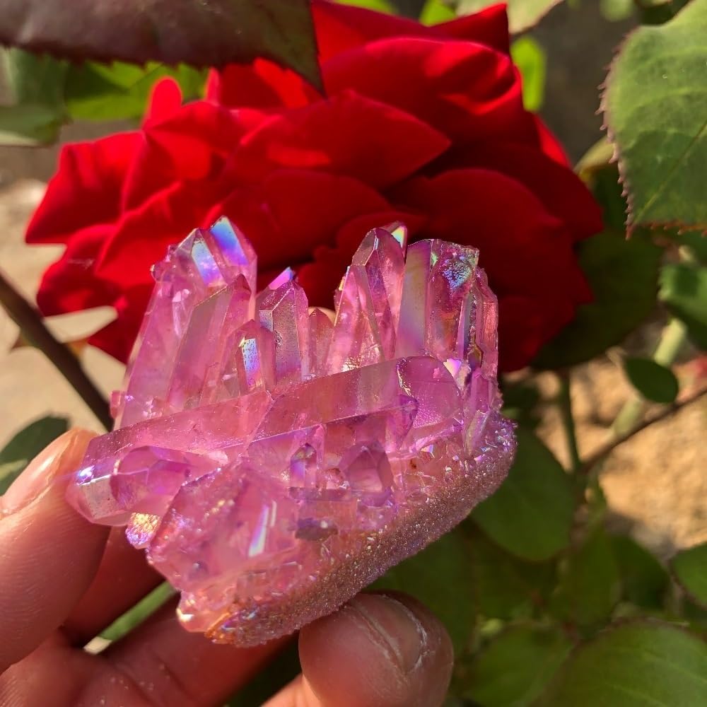 Rose Flame Halo Quartz Crystal Cluster Healed Ornaments (Size : 1pcs)