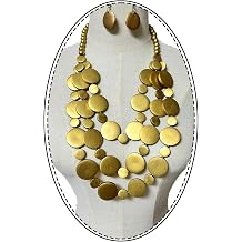 Handmade Wooden Disc Necklace and Earring Set Multi-Layer Layered Bohemian Jewelry Set for Women