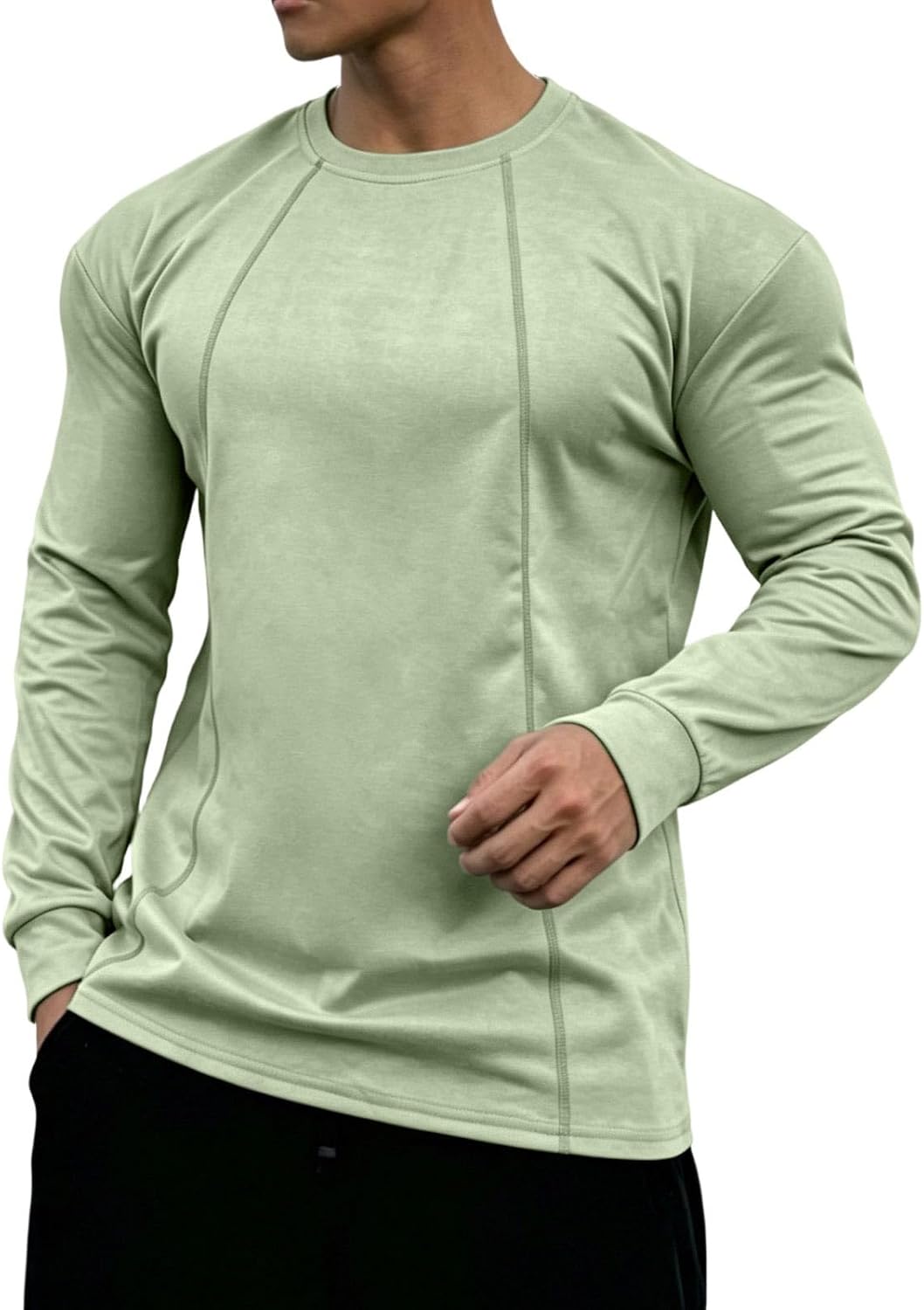 Men's Suede Crew Neck Long Sleeve Shirt Slim Fit Work Fall Winter