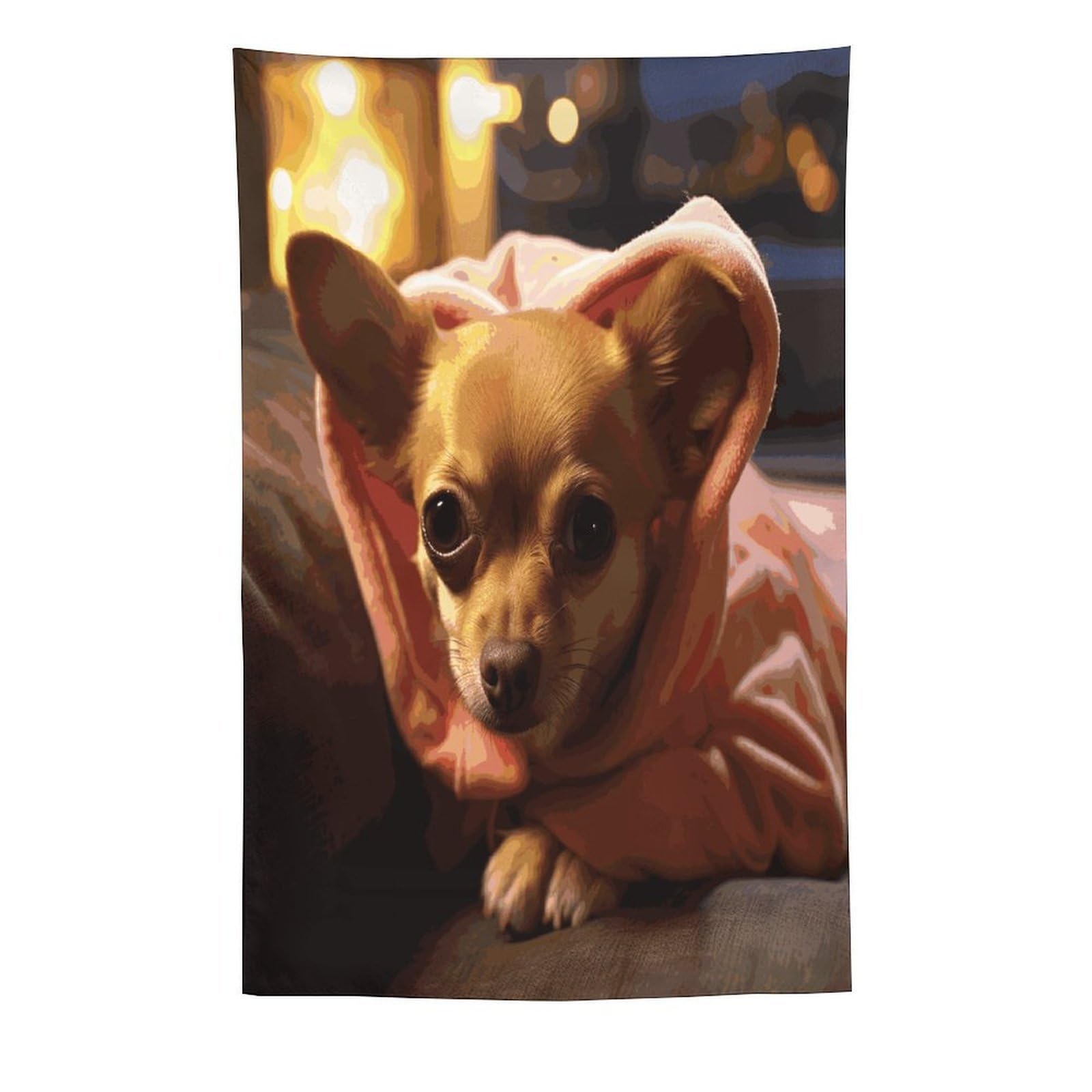 MUSM Depressed Chihuahua Tapestry with Installation Kit Personalized Wall Tapestry Aesthetic Tapestries Backdrop Banner Wall Art Hanging Decor for Home Picnic Beach Blanket 60"x90"