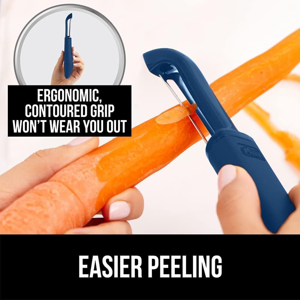 Gorilla Grip Cutting Board Set of 3 and Vegetable Peeler, Both in Blue Color, Cutting Boards are Dishwasher Safe, Peeler Has Swivel Blade, 2 Item Bundle