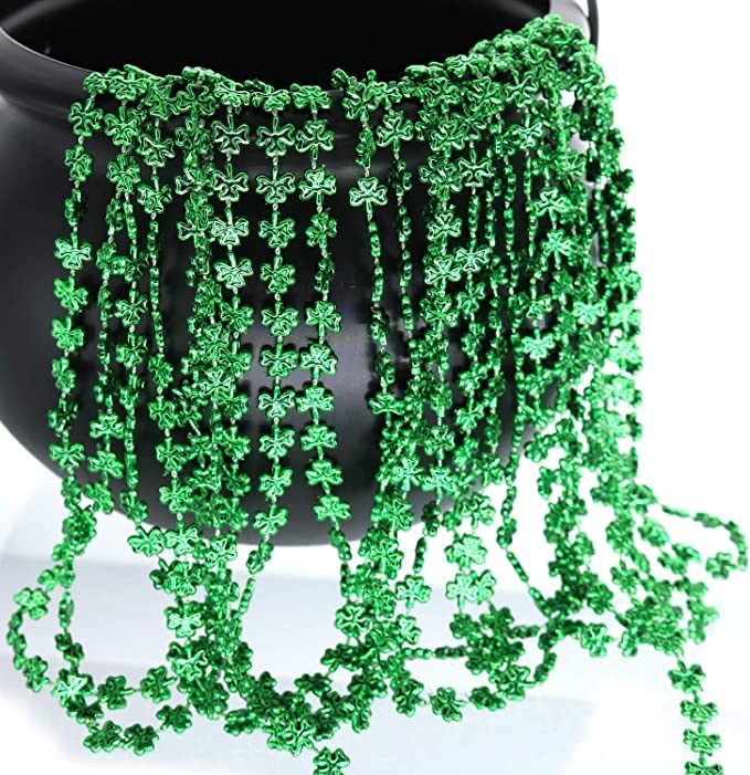 GIFTEXPRESS Green Shamrock Bead Necklaces - 72 Piece Party Favor Clover Beads for Men, Women & Kids - 33