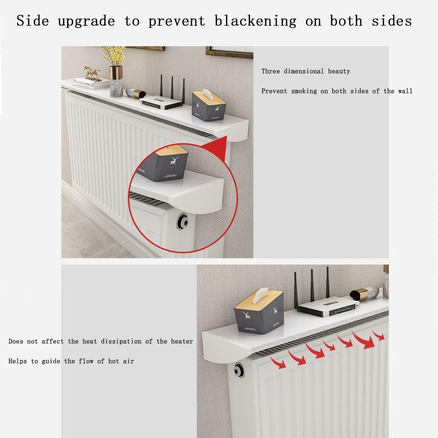 Cubre Radiadores A Prueba De Polvo Y Antihumo,Balda Radiador 15 Cm De Aluminio Blanco, Cubreradiador Sin Agujeros con Soporte Fácil De Instalar,Ofrece Espacio De Almacenamiento Pasillo 70cm