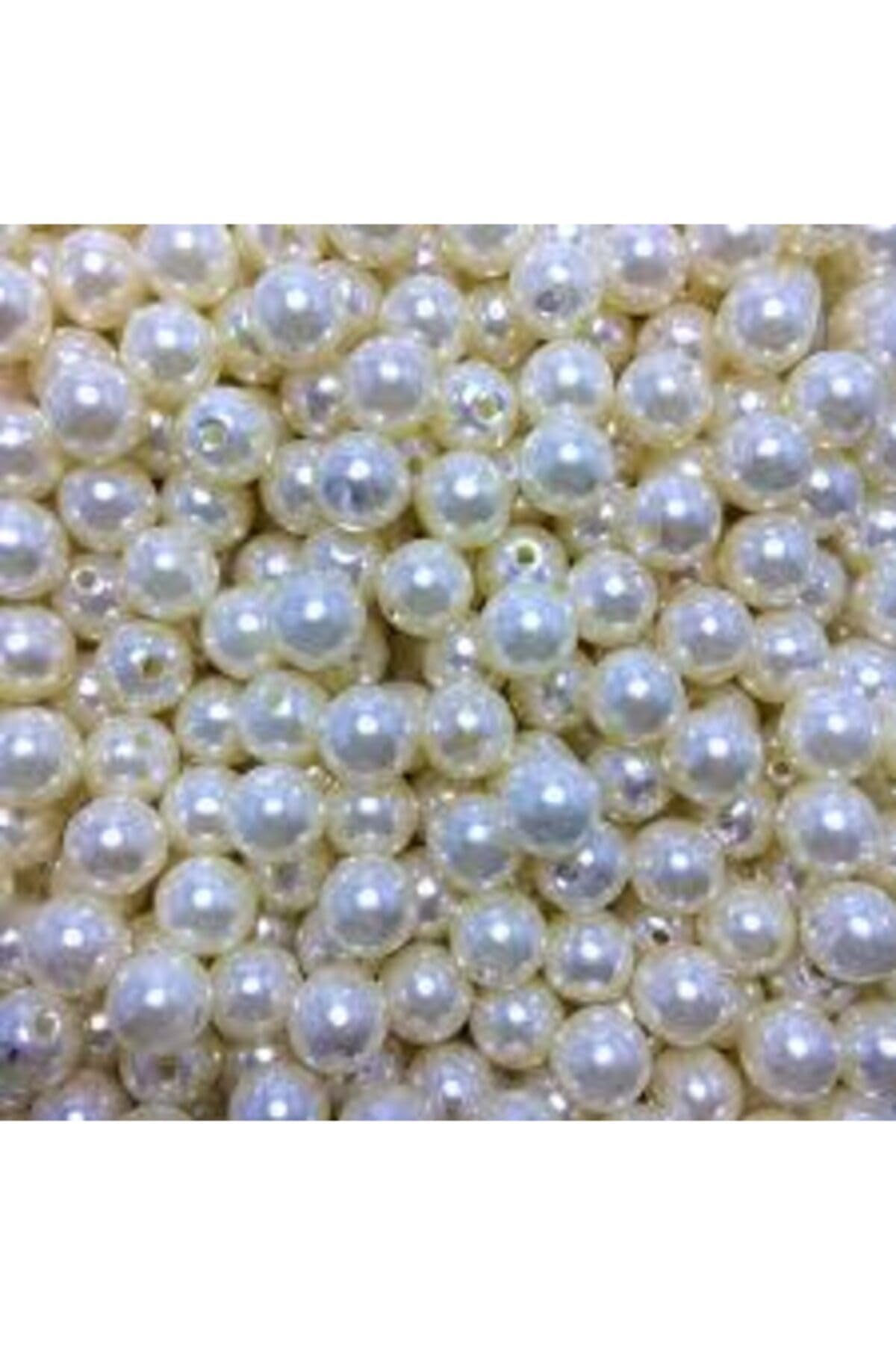 bidoluhobi İnci Boncuk Delikli Tam Krem 6 Mm 500 Gr