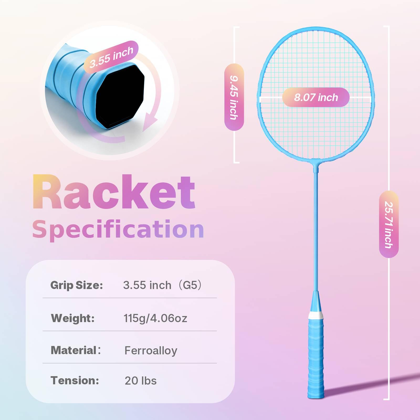 AboveGenius Badmintonschläger-Set, 2/4 Farben, leichtes Badminton-Set enthält 2/4 Schläger, 6 Vögel, Outdoor-Hinterhof-Spiele, Schläger für Familienanfänger