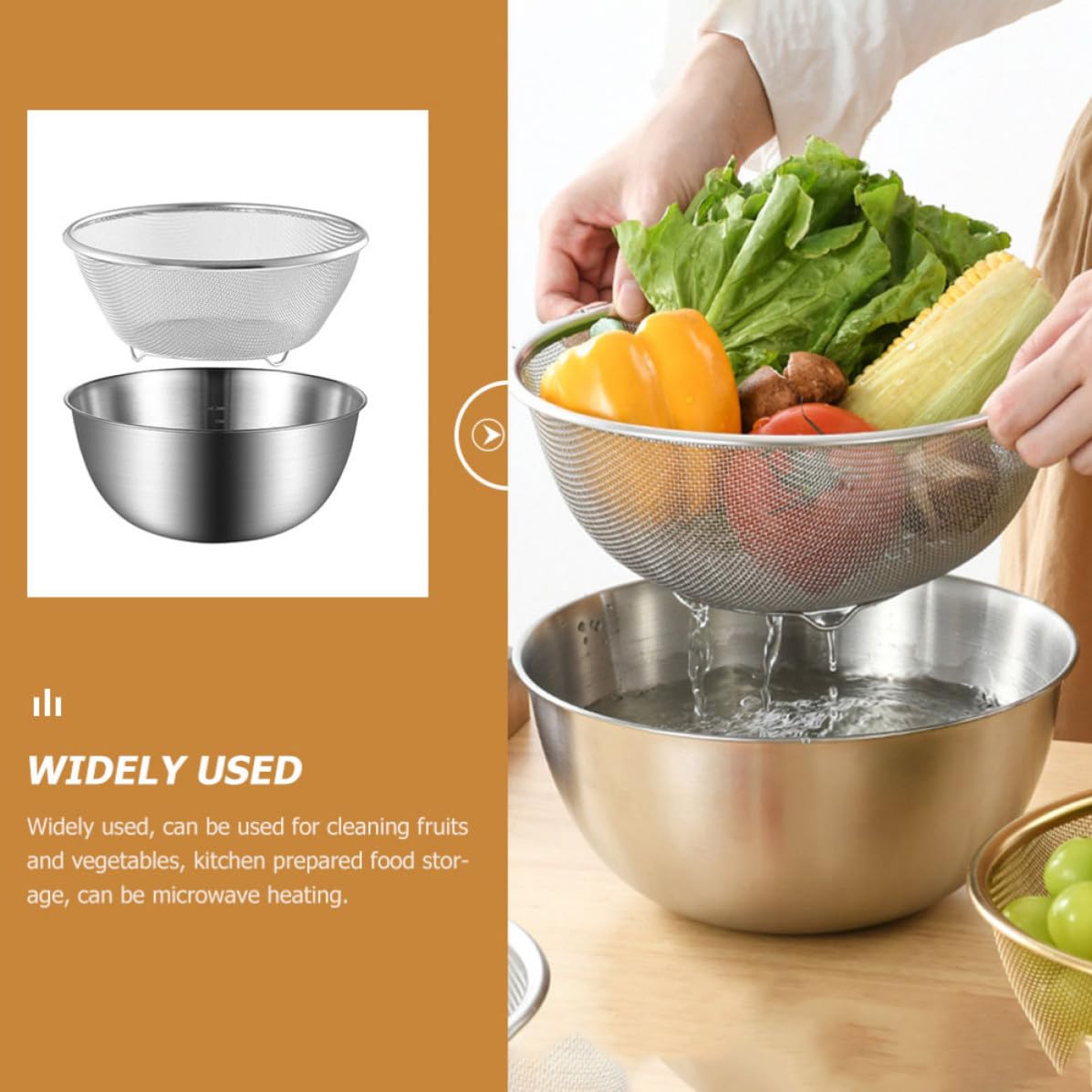 Gadpiparty Colino Scolapasta in Acciaio Inossidabile Fondo Piatto, Stabile e Multifunzionale per Lavaggio Riso, Frutta e Uova in Cucina Domestica Argento