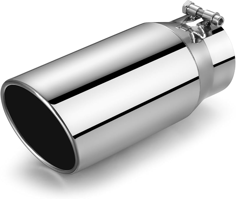 Ponteira de escapamento TMOFMS em aço inoxidável polido, entrada de 10,16 cm, saída de 12,7 cm e 30,48 cm de comprimento – 1 unidade