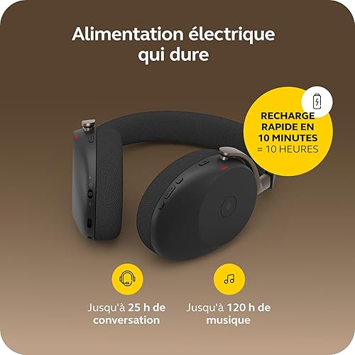 Jabra Evolve3 85 Casque Over-Ear Bluetooth sans Fil avec Micro et Station de Charge pour Travail, USB-C, IA Appel Vocal, ANC Adaptative, 25h, Compatible Applications de réunion, Noir - 4