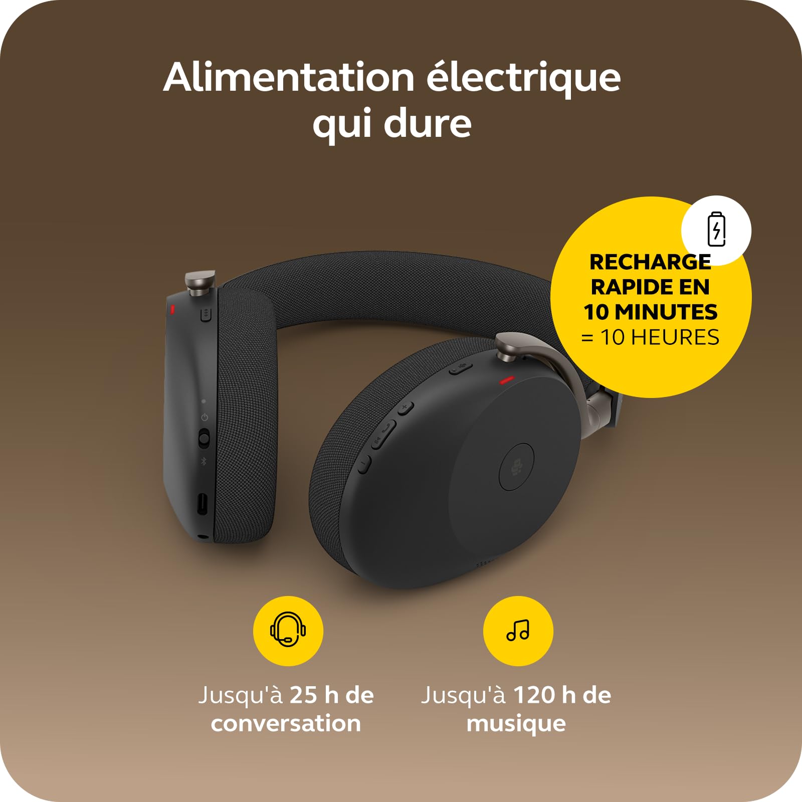 Jabra Evolve3 85 Casque Over-Ear Bluetooth sans Fil avec Micro et Station de Charge pour Travail, USB-C, IA Appel Vocal, ANC Adaptative, 25h, Compatible Applications de réunion, Noir