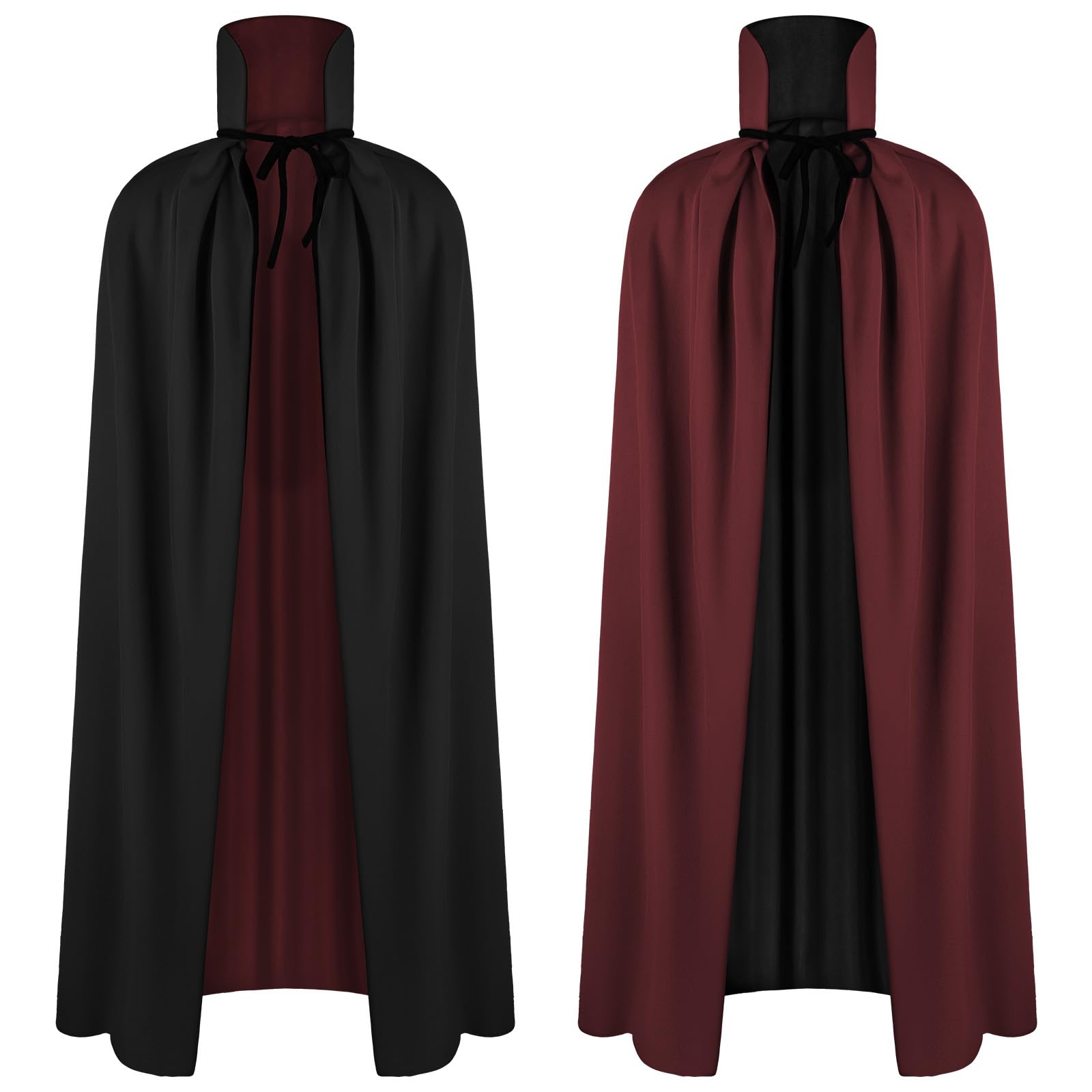 AOOWU Mantello Vampiro Bambini, Mantello Reversibile Mantello Rosso Nero di Halloween, Vampiro Collo Alto Mantello Unisex per Carnevale, Cosplay Travestimento, 90cm