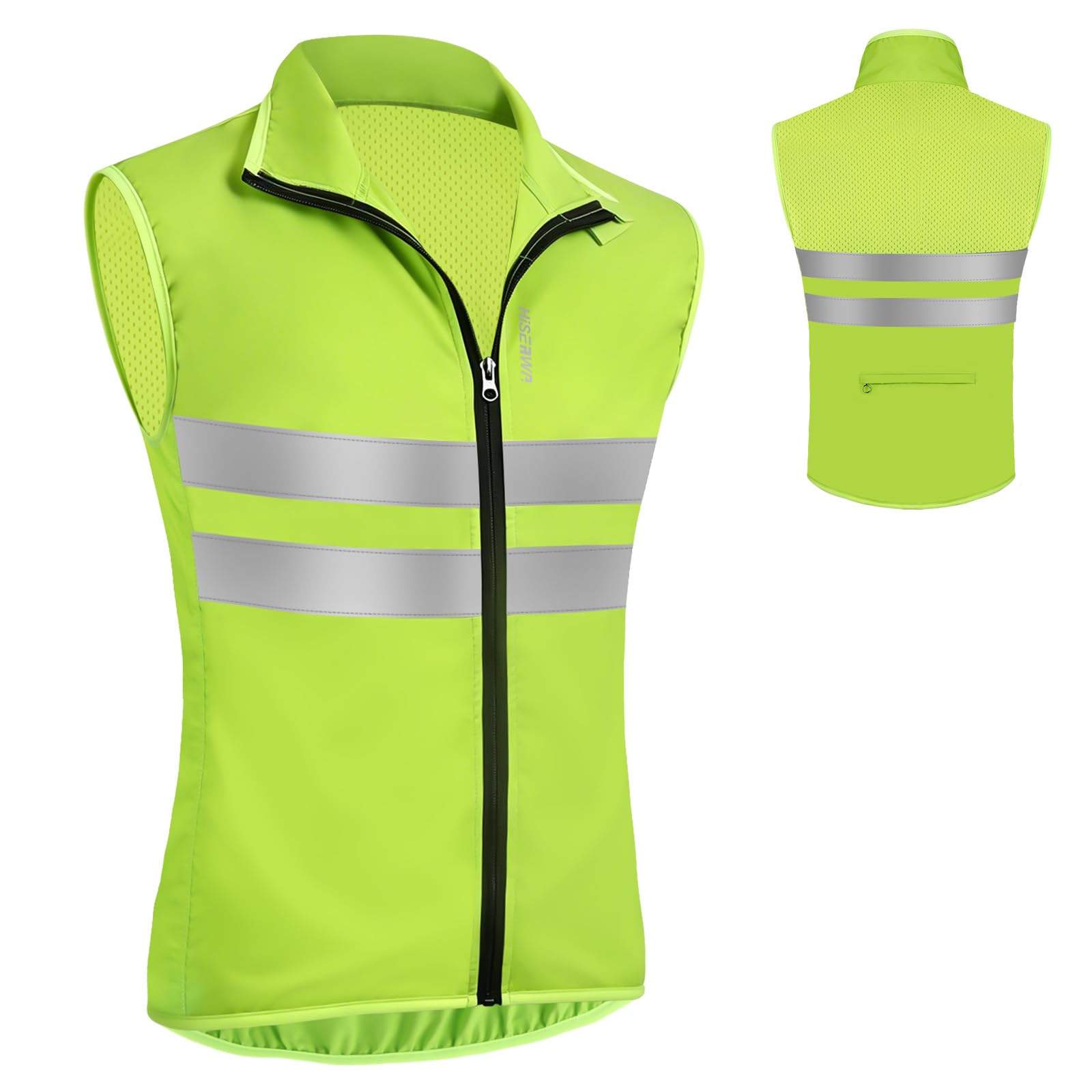 AUYAO Reflektierende Fahrradweste Herren Damen, Windweste Visibility Vest, Warnweste mit Reißverschluss, Ärmellos MTB Radweste, Laufweste Radfahren, Joggen, Winddicht, Atmungsaktiv