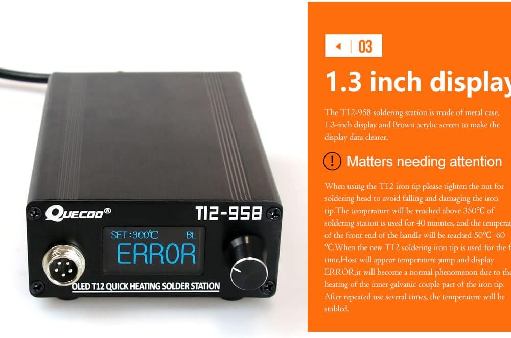 T12-958 Soldering Station DIY STM32 V3.1S OLED Temperature Controller Electronic Welding Iron Tips Handle Aluminum Alloy Case Power Equipments 110V T12 Iron Tips (SET5, MAX:72W)