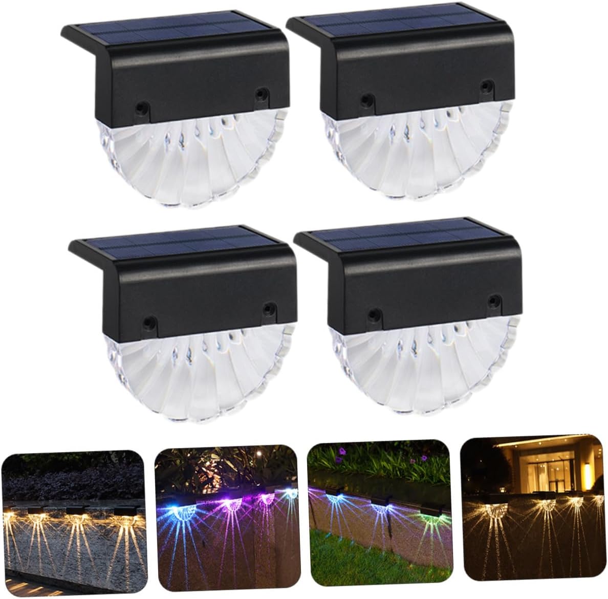 Uonlytech 4pcs Solar Stair Lights Outdoor Fence Lamps Energy-Saving Solar Step Lights for Garden Deck Patio Decoration