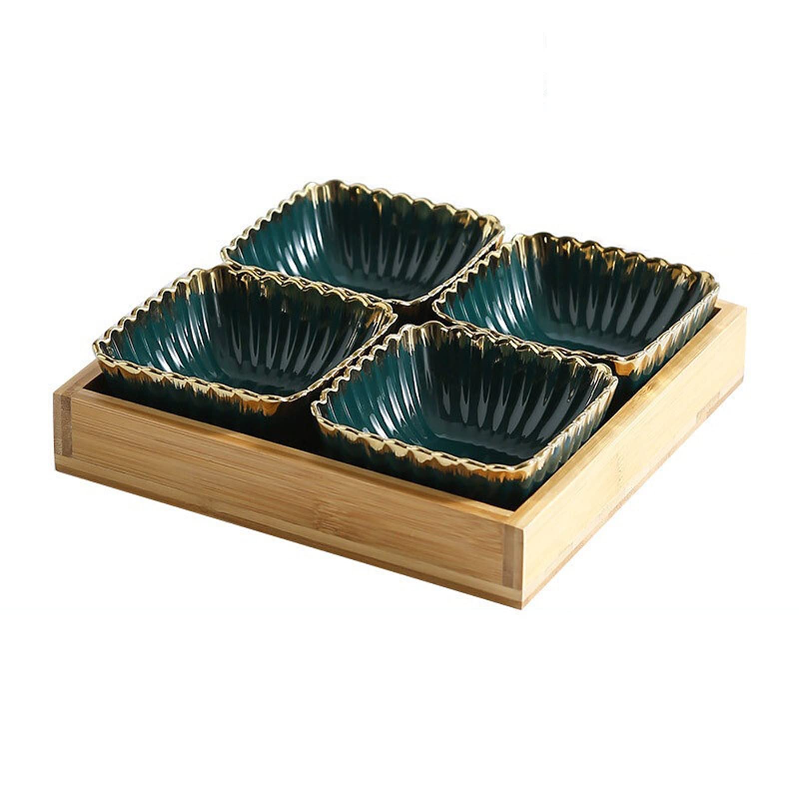 Ciotoline da Snack Multi Grid Salsa Piatto Green Gold Rim Snack Snack Decoraggio Piatto di ceramica Piatto in legno Dessert in legno Vassoio Caramella Frutta Piatto Piatto da tè Piatto da tè Casa Piat