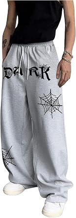 GORGLITTER Mens Y2K Graphic Baggy Sweatpants Drawstring Waist Wide Leg Jogger Pants Streetwear with Pockets