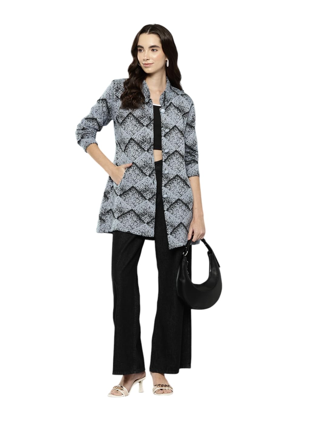 aarika Womens Casual Wear Blue Colour Abstract Woolen Cardigan-picture-13