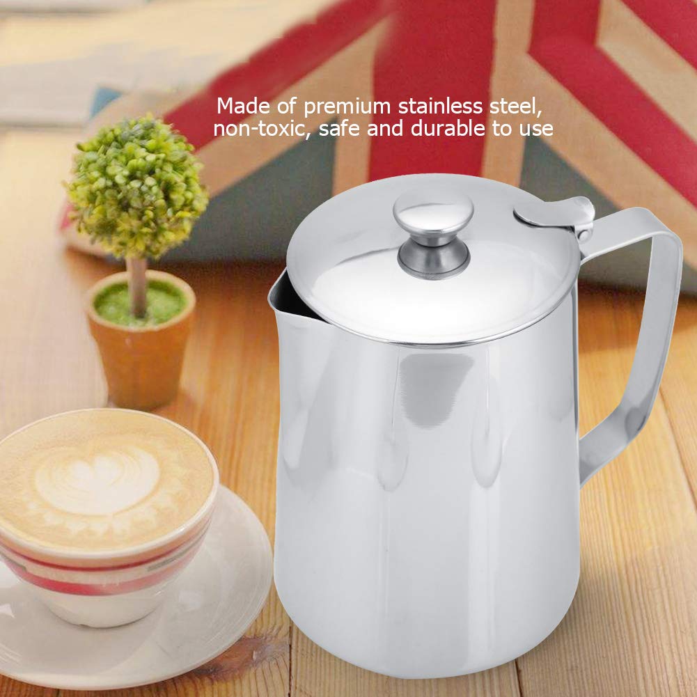 MAGT Milchkännchen mit Deckel, Edelstahl Milchkanne 1000ml Milchschaumkännchen Kaffeetasse Milchbehälter Barista Zubehör für Lattekaffee Art(1000ML)