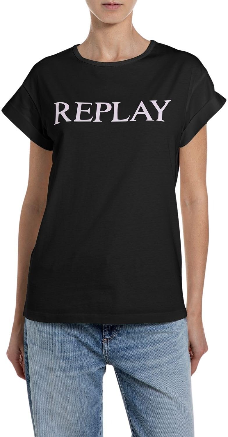 Replay Women's Short-Sleeved T-Shirt, 098 Black, L