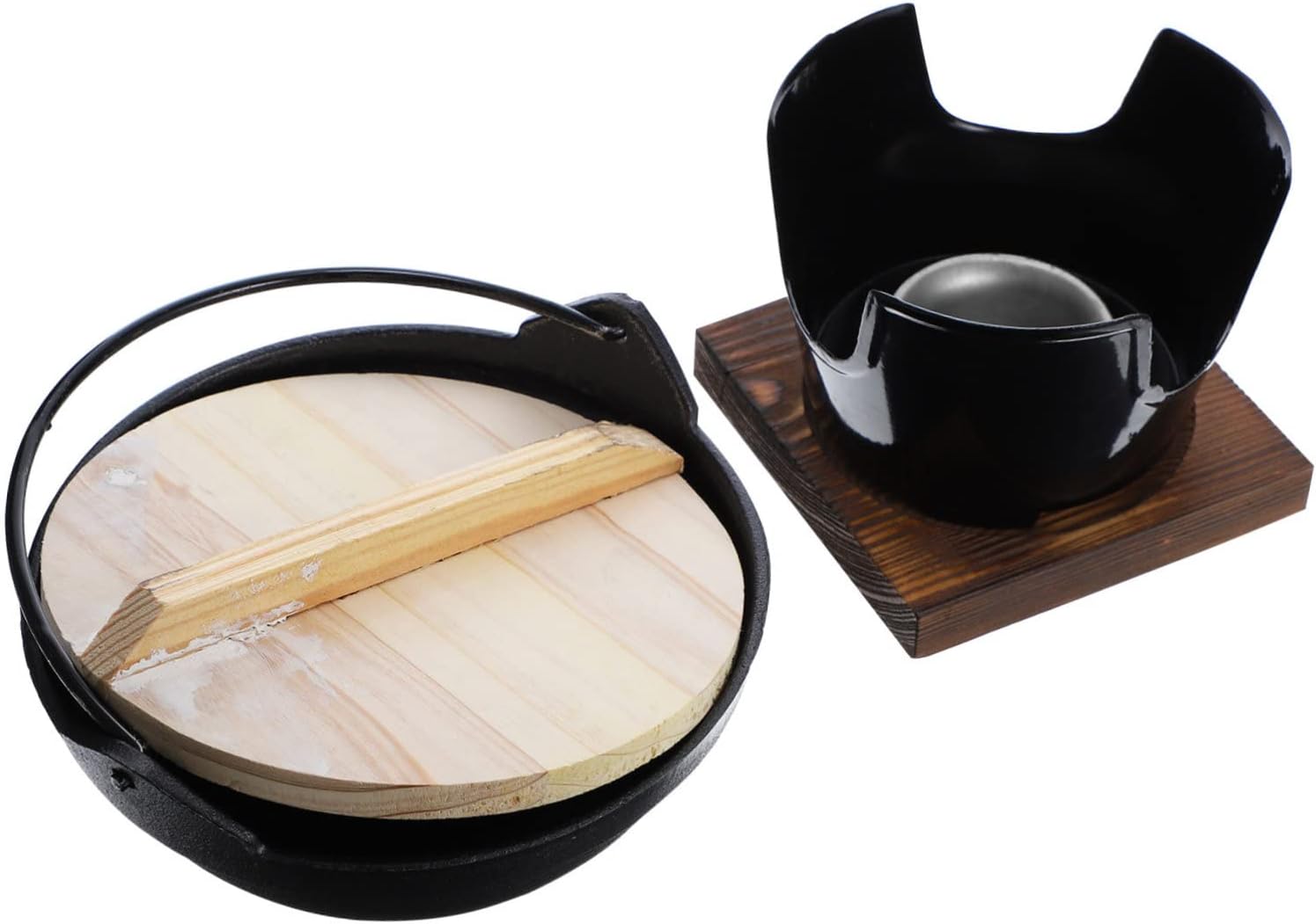 Ciieeo Camping Pot with Supporting Plate Multifunctional Cast Iron Suiki Pot for Outdoor Cooking Portable Soup and Ramen Cooker with Base Japanese Design for Picnics and Hiking