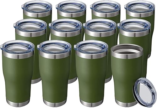 HASLE OUTFITTERS Vaso de acero inoxidable de 20 onzas a granel, color verde militar, revestimiento de polvo de pared duradero para exteriores, fácil